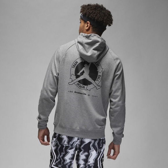 Nike Air Jordan Breakfast Club Mikes Gym Hoodie Size Medium Gray Jumpman Fleece - Picture 3 of 14